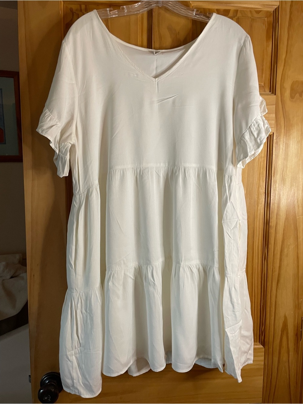Tiered V-Neck Mini Dress in White